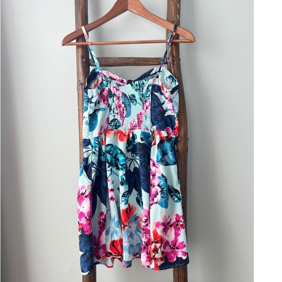 Express Floral Sundress Sleeveless Casual Dress Button Front Blue Pink Size M - Picture 3 of 7